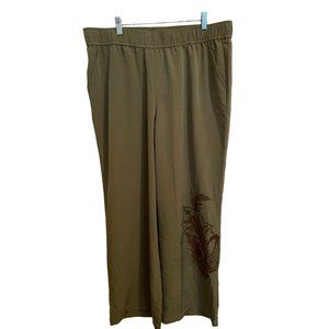 DIANE GILMAN WIDE LEG PANTS SIZE XL OLIVE GREEN‎ PAISLEY LEG PRINT